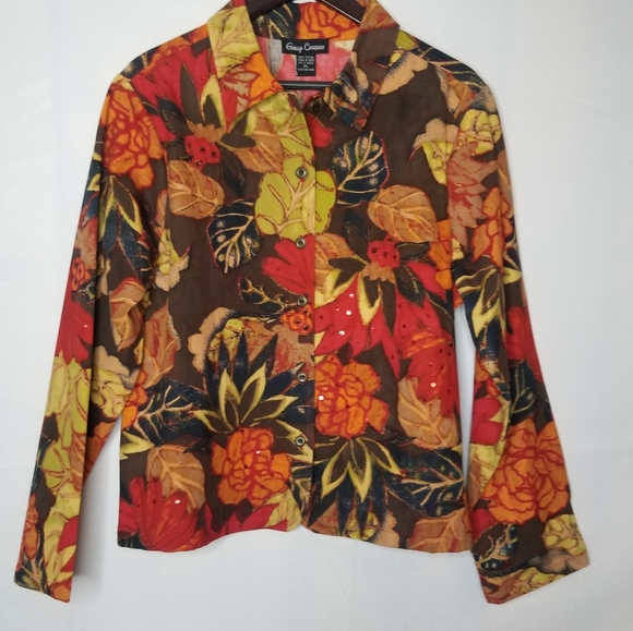 Gandy Couture Colorful Fall Print Jacket Sz XL W/Beading/Sequin - Picture 13 of 13